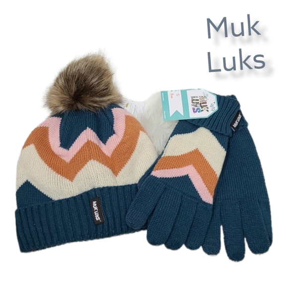 Muk Luks Accessories - Muk Luks Chevron Hat and Gloves Set